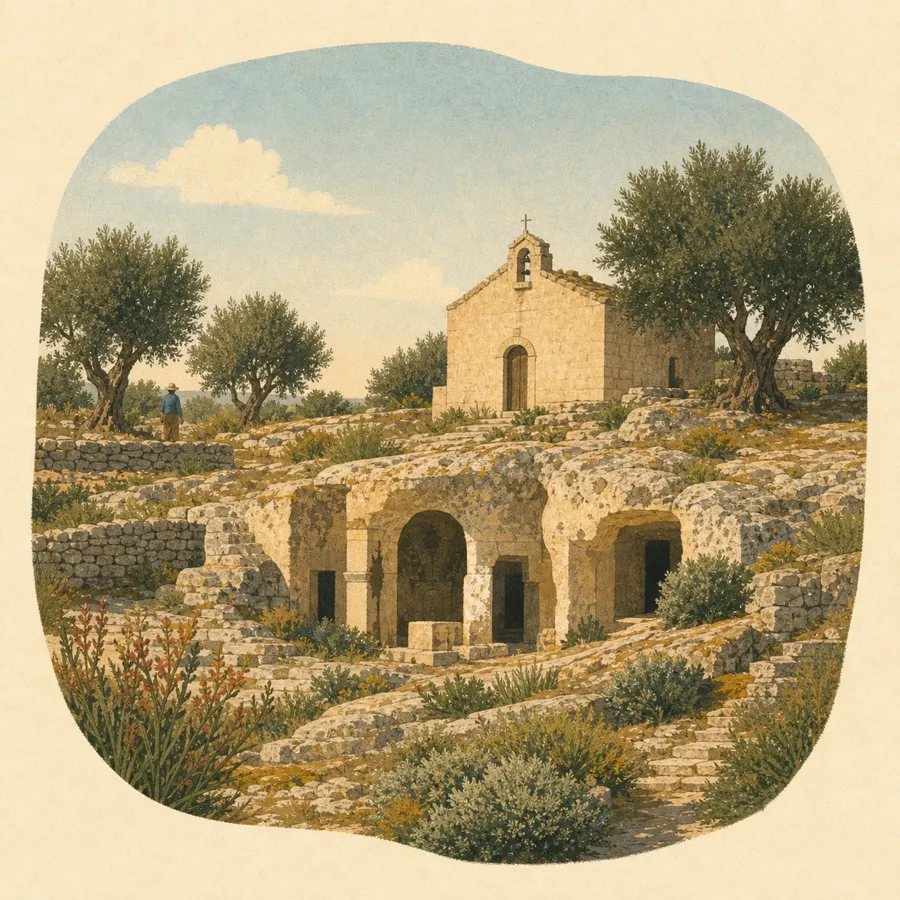 The relationship between chapel, rock-cut spaces and dry-stone terraces