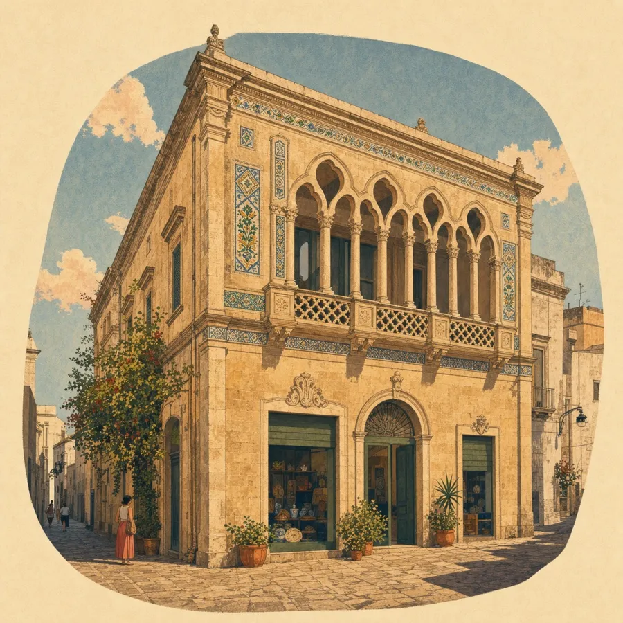 The ceramic decoration and balcony of interlaced arches