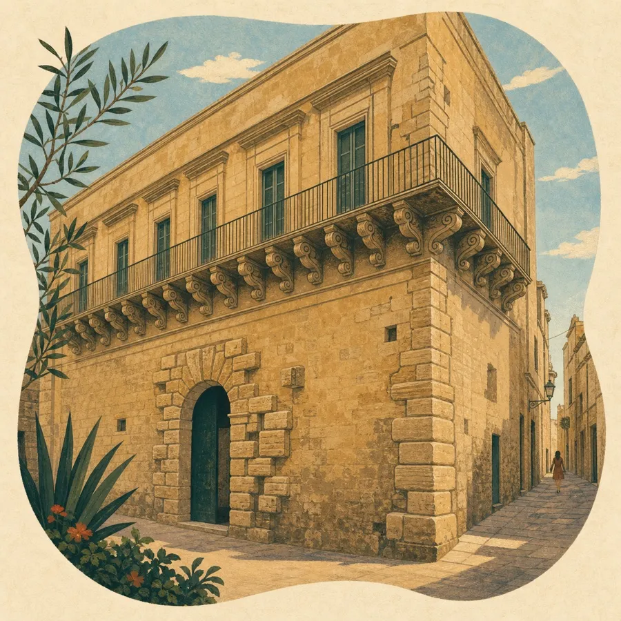 The long mignano balcony and varied rustication of the portal