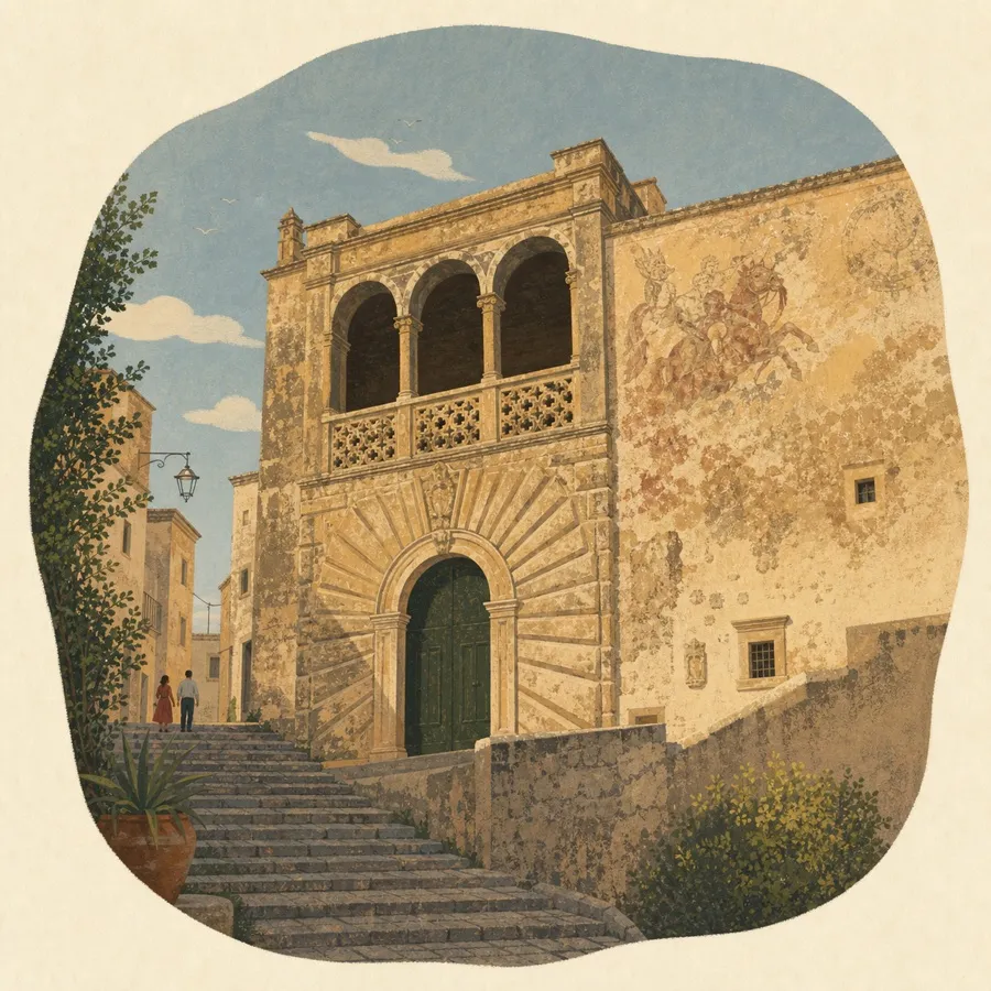 The radiating rustication, pierced loggia and surviving painted traces
